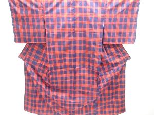 未使用品　格子織り出し米沢紬着物